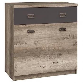 Cómoda de 1 cajón y 2 puertas en marrón gris