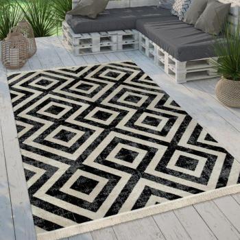 Balkonflachteppich Paco Home 60x100 cm – stylisches Rautenmuster in Schwarz-Weiß