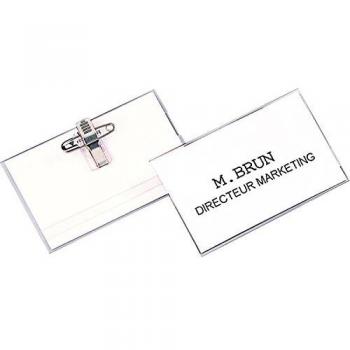 BTE 100 badges avec épingles PVC transparent 40 x 60 mm