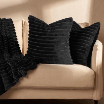 Black Thick Ribbed Faux Fur Cushion Cover Pack (2)