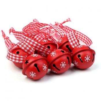 100pcs Christmas Red Metal Snowflake Jingle Bells