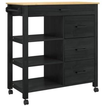 Solid Pine Food Cart – VidaXL – 88.5x40x84 cm (Black)