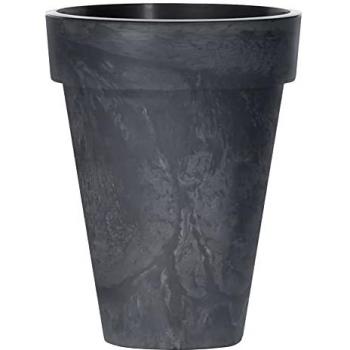Pot Décoratif Rond Anthracite 25 L avec Insert Cube Slim Béton