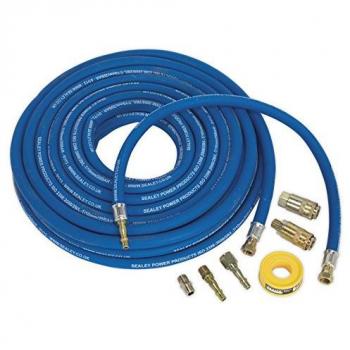 Sealey Heavy Duty Air Hose Kit with Connectors | Rubber Hose | 15m Len