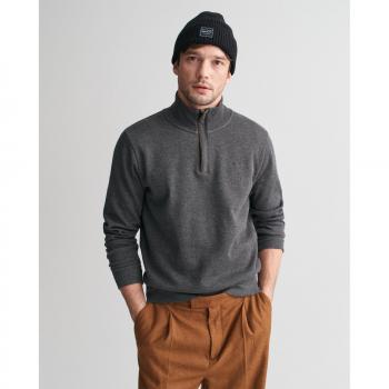 Sudadera Gant Sacker Rib de algodón con media cremallera gris (L)