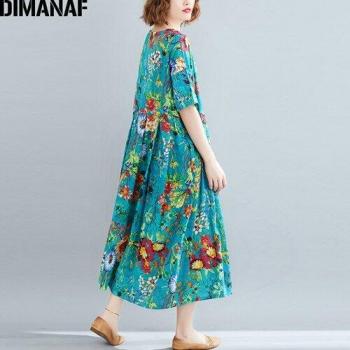 DIMANAF – Robe Lâche d'Été en Coton, Taille 5XL / 6XL