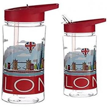 London Panorama 550ml Reusable Flip Straw Water Bottle