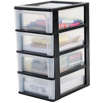 Schubladenschrank mit Easy‑Pull-System – 4 flache Schubladen, A4 bis A6, Schwarz
