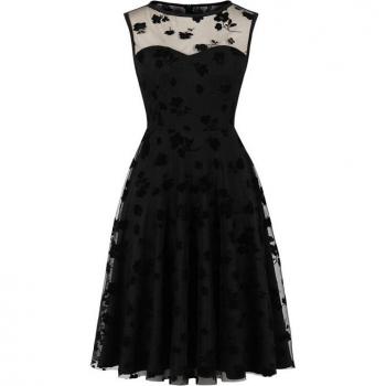 Tonval Black A-Line Dress with Mesh Overlay for Women