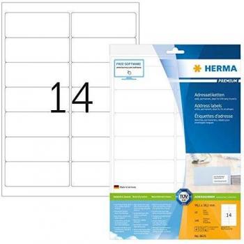 HERMA Self Adhesive Multipurpose Labels, 14 per A4 Sheet, 10 Sheets (140 total), 99.1 × 38.1 mm – Blank Universal White Stickers