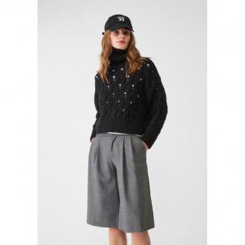 Stradivarius Maglia nera cropped traforata S