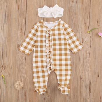 Monos Ruffled de Tartán para Bebés con Diadema