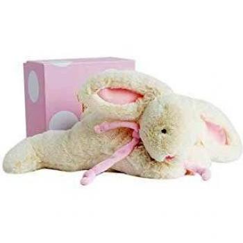 Doudou de compagnie avec lapin bonbon rose 30 cm
