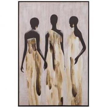 Cuadro Decorativo Africano en Madera Gris con Marco Negro 80x4x120 cm