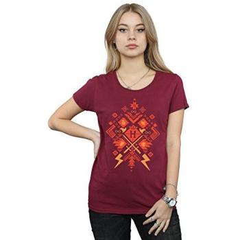 Burgundy Fair Isle Xmas T-Shirt for Women (Size XL)