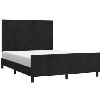 Lit avec tête de lit en velours noir 140x200 cm sans matelas
