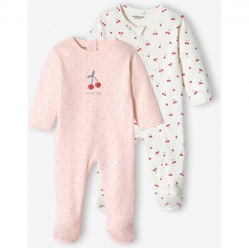 Duo VERTBAUDET Dors-Bien Cerise Bébé Fille Interlock Rose Pâle