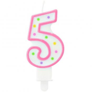 Svíčka na dort číslo 5 s puntíky 7,5 cm