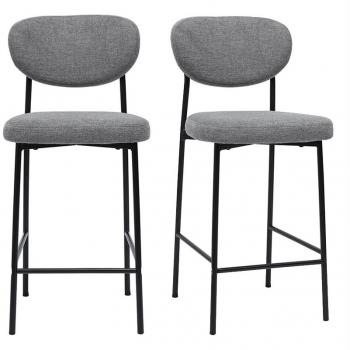 Bar Chair Fixed Grey Velvet Textured Miliboo – Set of 2 (H65 cm)