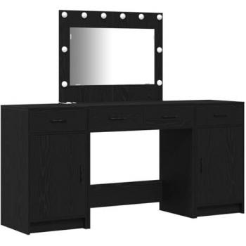 Tavolo da trucco in legno nero con illuminazione LED – 3 unità, 40x41x75 cm
