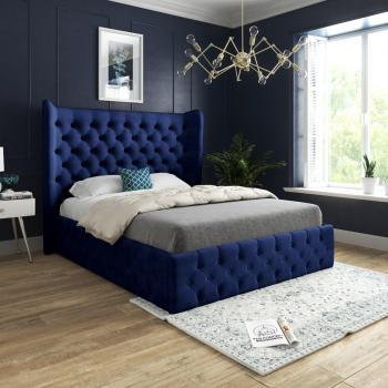 Casani Blue Velvet Wide Winged Bed Frame