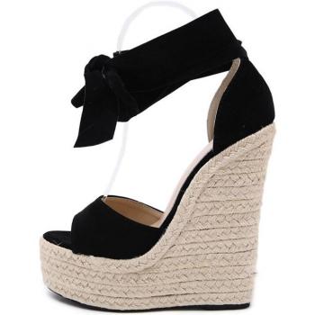 Sandalias de punta abierta EilyKen, nudo de mariposa, color negro, tacón alto con plataforma para mujer