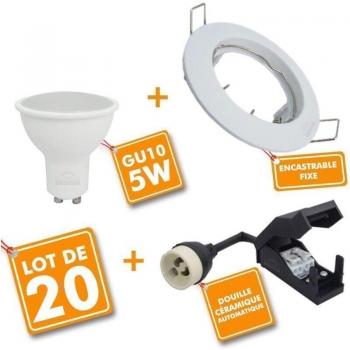 Lot complet de 20 spots fixés blanches, lampe GU10 5 W (équivalent 40 W), blanc neutre à 4000 K