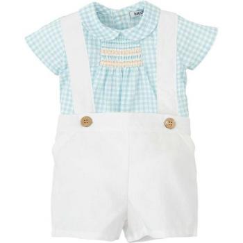 Conjunto de bebé niño de dos piezas con camisa de cuadros y short con tirantes