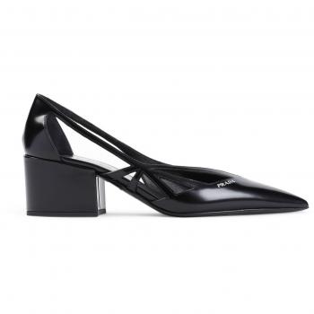Prada Leather Cut-Out Pumps with Cuban Heel Size 8 US