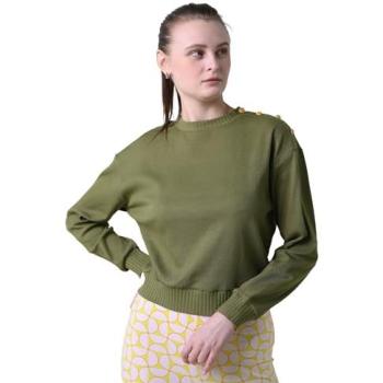 Size 12 Enorsia Green Button‑Shoulder Crew Sweatshirt for Women