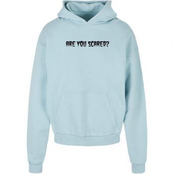 Herren‑Sweatshirt „Merchcode Halloween – Bist du ängstlich?“ in Blau, M, 100 % Baumwolle, Kapuze