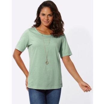Ringelshirt – Damen Kurzarmcasual in Grün, Größe 38, gemustertes Baumwollshirt