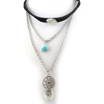 Long Silver Turquoise Chain with Black Accent – Lily