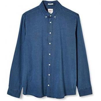 HKT by Hackett Camisa de Hombre, Azul con Textura Índigo, Talla S