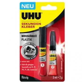UHU Bastelkleber Sekundenkleber Plastik Tube 2 g + Aktivator 3 ml