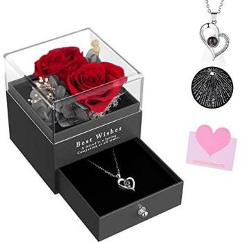 Rose Éternelle SANOTO, Cadeau Anniversaire Femme, Collier Je T'aime 100 Langues