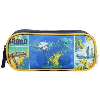 BAGTROTTER Dinosaure Scolaire – Trousse Bleue à Deux Fentes