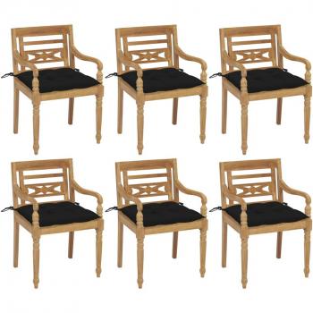 Set di 6 Sedie in Legno Massello di Teak Batavia con Cuscini