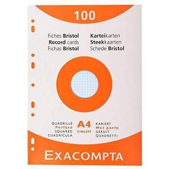 Exacompta 13656E Etui refermable de 100 fiches bristol 21 x 29,7 cm quadrillées perforées 5 x 5 couleurs assorties