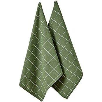 Set of 2 Green Tea Towels with Eco Check Pattern (Ladelle)