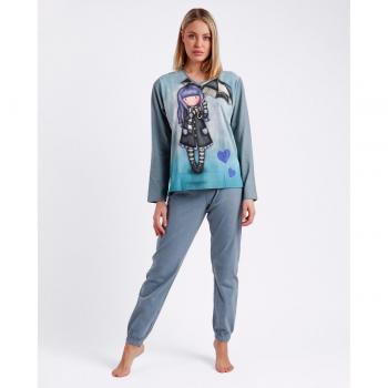 Pijama largo Santoro Mujer azul con detalle de frente