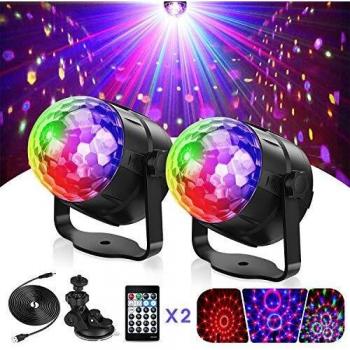 ICNOW 2PZ Luci Discoteca LED, 15 Colori Lampada da Palco USB Lampadina Rotante Telecomando con Ventosa