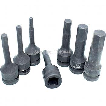 60mm Long Hex Bit Socket Set 7-Piece 3/8 Drive Cr-Mo Metric H4 H5 H6 H7 H8 H10 H12