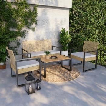 Jardín Elegante Calciano: Conjunto de Muebles Rattan 4× – Natural / Negro