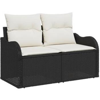Black Garden Sofa (Cushioned) – 121 cm L × 62 cm W × 69 cm H, Poly Rattan
