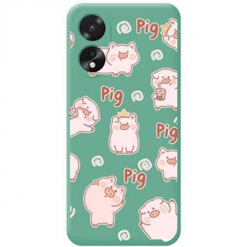 Funda Oppo A18 Silicona Líquida Verde con Cerdos