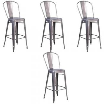 Indoor/Outdoor Clear-Coated Metal Bar Stools – 4 Piece Lincoln Set (Grey)