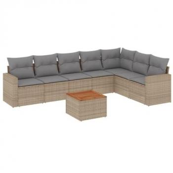 Conjunto de Sofás de Patio con Cojines Beige Mezcla 8 Pzas Ratán PE