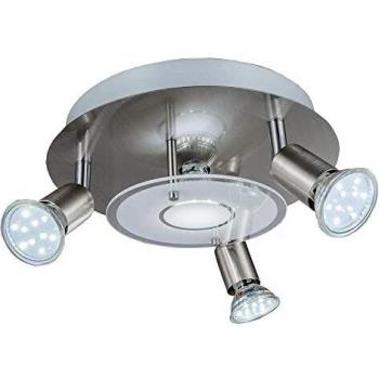 B.K.Licht Luminaire plafond rond LED – 4 spots, 3 orientables, finition nickel