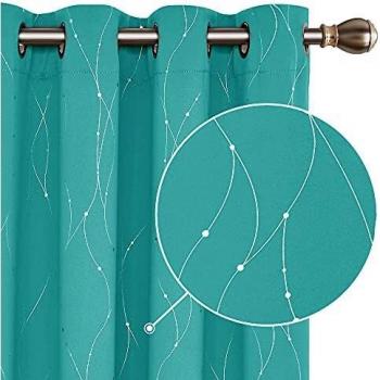 Turquoise Deconovo Dot Line Curtain Set – 55×72, Blackout, Super Soft Thermal Fabric, Eyelet Fastener